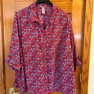 Catherines Red Paisley Print Button-Up Top